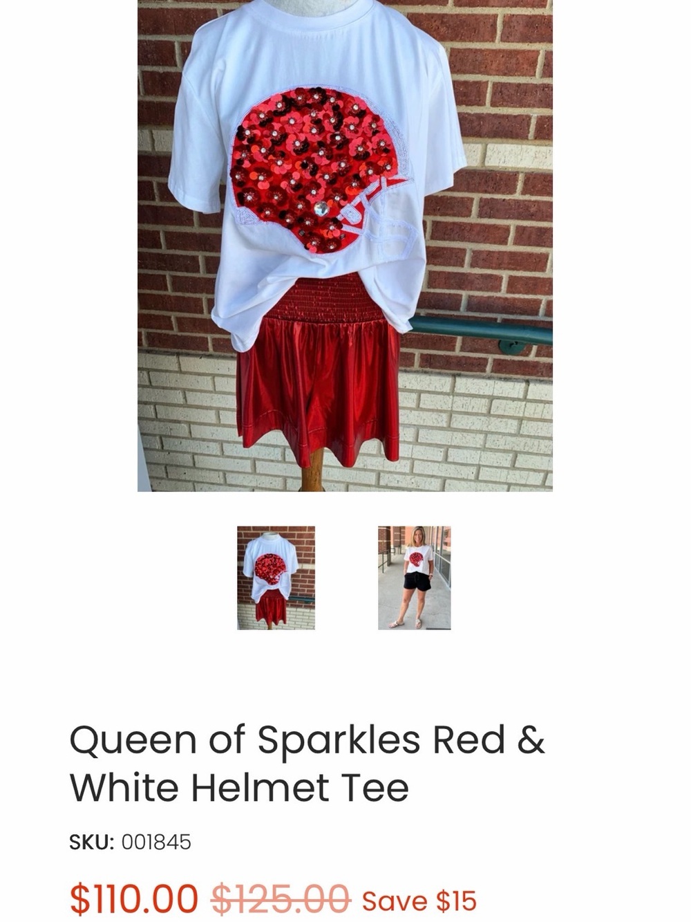 QUEEN OF SPARKLES White Tee with Red Sequin Helmet